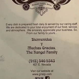 menu