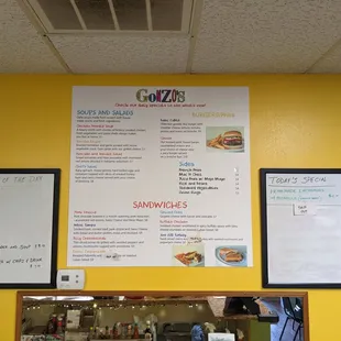 Menu board at Gonzo's