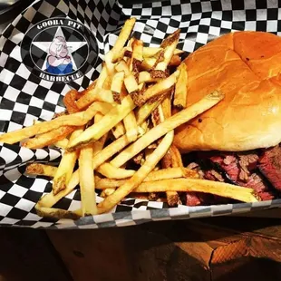 Slow Smoked Texas Brisket Sandwich With Fresh Cut Fries