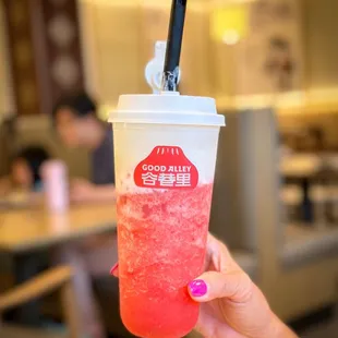 Strawberry icy drink with cheese foam - delicious and refreshing  highly recommended