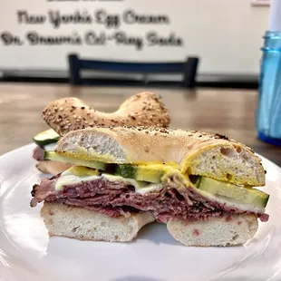 Pastrami Cheese on a Bagel - Can&apos;t go wrong with this simple combo. Salty, cheesy, crunchy, chewy and it&apos;s just so tasty.