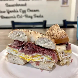Pastrami, Egg &amp; Cheese on an Everything Bagel - Yessss! Been waiting for something like this in town. Breakfast sandwiches are my jam!