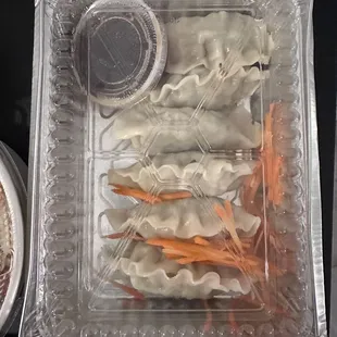 Chicken potstickers and sauce