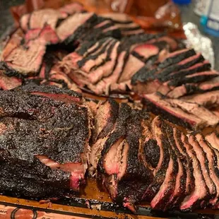 a rack of brisked beef