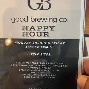 Happy hour menu