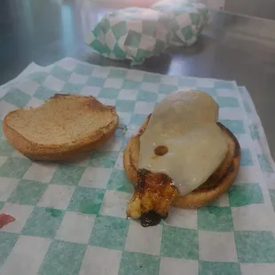 a piece of bread with cheese on it