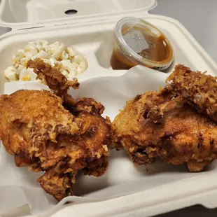 $10 chicken plate, come rice, mac and salad.