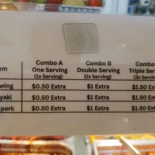 Extra fee on their special dishes like teriyaki chicken, BBQ pork, and hot wings . It&apos;s still worth it:)