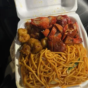 Chow mein bbq chicken spicy orange chicken