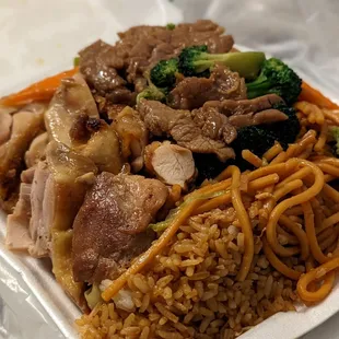 Teriyaki chicken and beef broccoli