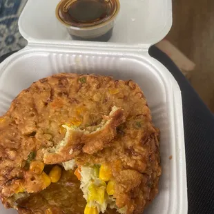 This is $13 dollars worth of Egg Foo Young. Ha!! Oh brother!