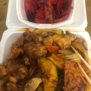 Spicy tofu, tangerine chicken, only noodles