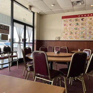 tables and chairs in a restaurant