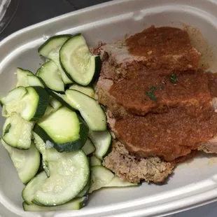 Turkey meatloaf and zucchini.