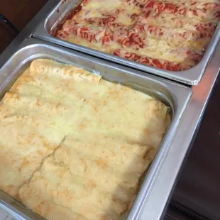 Red and green enchiladas.
