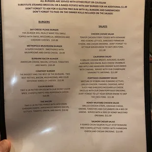 Gluten free menu