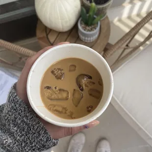 Iced caramel espresso with oat milk &amp; caramel sauce