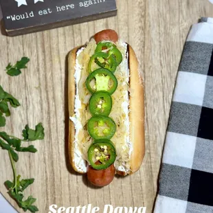 a hot dog with jalapenos