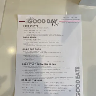 Food menu ***subject to change***