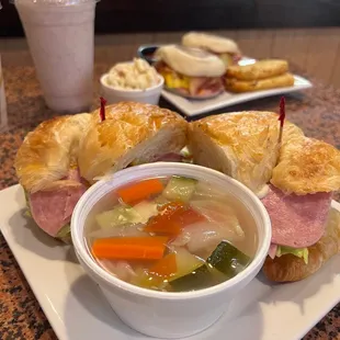 Croissant Ham &amp; Turkey Club Sandwich with a side of Chicken Vegetable Soup