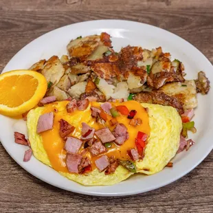 Denver Omelet - ham, onions, red &amp; green bell peppers, and cheddar cheese.