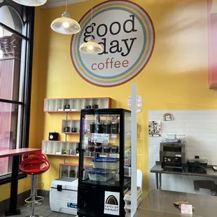 a coffee shop with a coffee machine