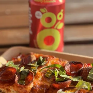 Pepperoni Pizza with hot honey and basil