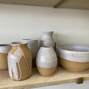 Lots of pretty stoneware one of a kind pieces for you to buy