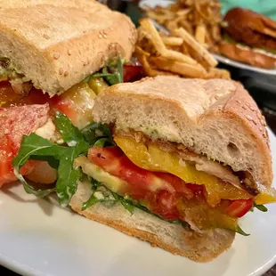 Heirloom tomato and eggplant sandwich