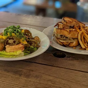 Bang bang shrimp and short rib grilled cheese