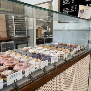 a variety of doughnuts on display