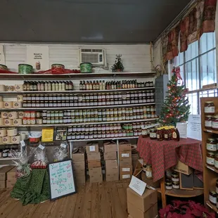 shelves of peanut butter and other products