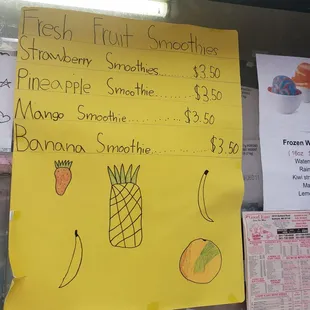 Smoothie menu