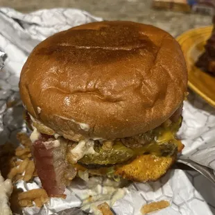 Bacon cheeseburger, add fried onions