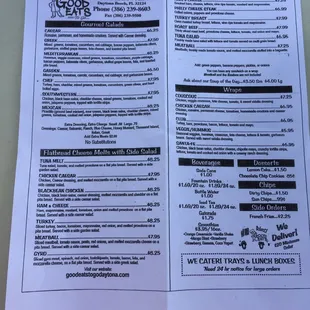 Menu as of March 2017