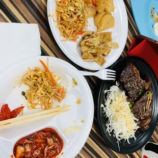 three plates of food
