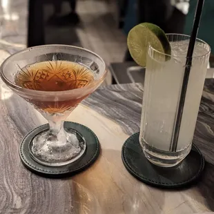 a cocktail and a drink