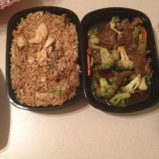 Beef n broccoli &amp; combination fried rice!! Bomb af