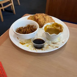 Shrimp Egg Foo Yung, with fried rice.