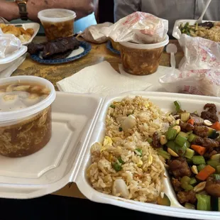 General Tso Chicken fried rice hot sour soup