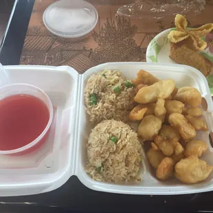 Sweet and sour chicken. Their sweet and sour sauce is runnier than typical sweet and sour. Huge portion! We could have shared.