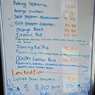 Specials menu