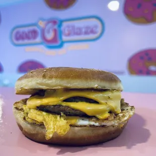 Sausage, Egg, And Cheese on a fresh Donut bun. Need we say more!