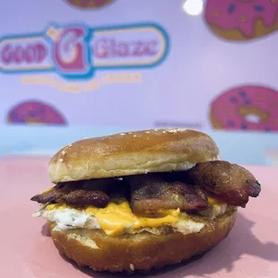 Breakfast of champs. Bacon, Egg, and Cheese on a fresh donut bun. You can&apos;t go wrong.