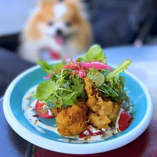 Tempura Soft Shell Crab w/ green curry ranch, english pea, herb-palapa salad | $31 (one crab)