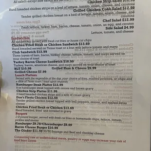 Lunch menu