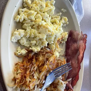 The Good Gravy- scrambled eggs, hash browns and crispy bacon.