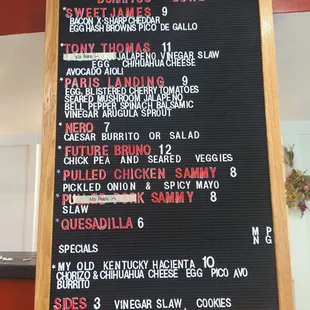 a menu for a restaurant