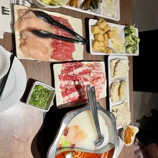 a variety of food items on a table