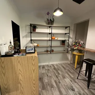 a kitchen and dining area